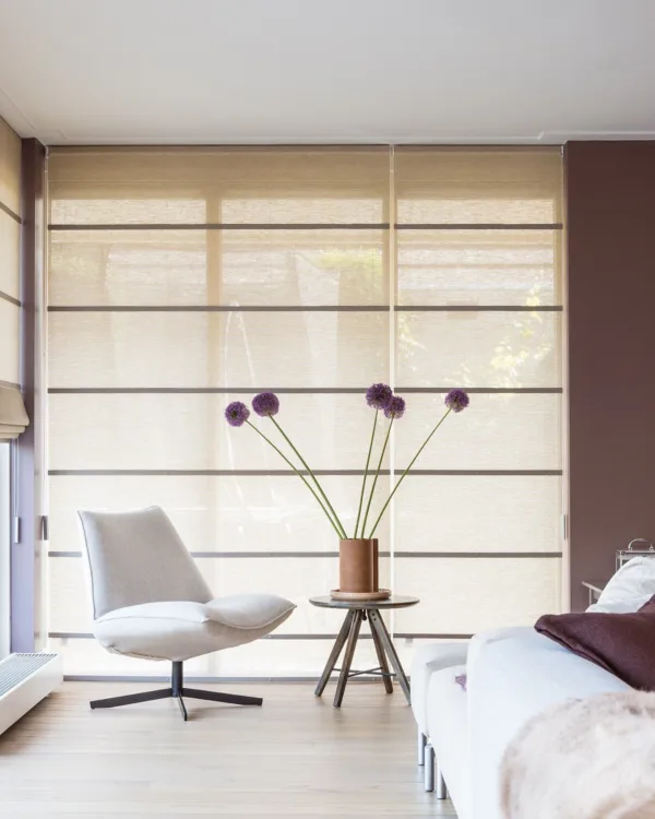 Semi transparante vouwgordijnen in de woonkamer