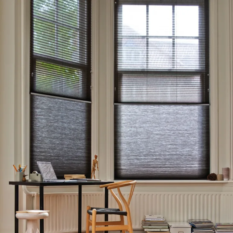Stores Zonnelux Duette de couleur foncée pour un bureau élégant