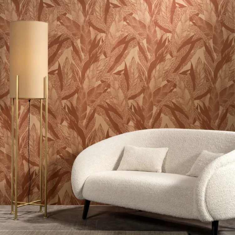Arte behang lush oranje rood bladeren woonkamer